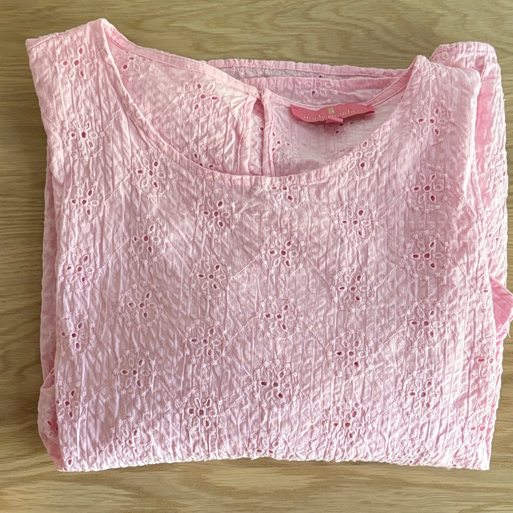 Simply Southern Pink Eyelet Short Sleeve Blouse